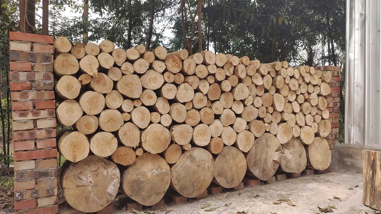 用堆砌的原木建造墙 用堆砌的原木建造墙